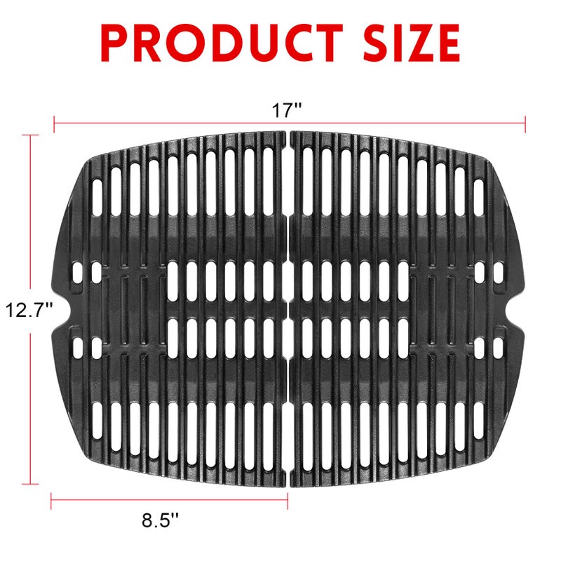 GGC 7644 7582 Grill Grates for Weber Q100 Q1000 Q120 Q1200 Q1400 Gas Grills, 17" x 12.7" Cast Iron Cooking Grates for Weber 50060001 51010001 51040001 51060001, 2PCS Baby Q Replacement Parts - Image 2